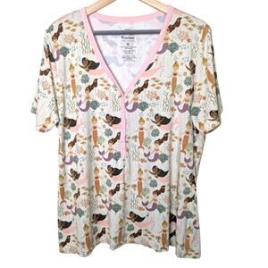 Emerson & Friends 2 Piece Bamboo Mermaid Short Sleeve Shorts Pajama Set Women XL